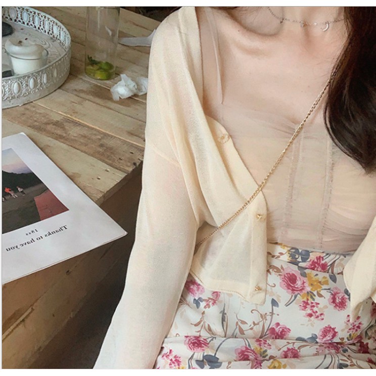 Áo len lụa mỏng khoác ngoài cardigan mùa hè cho nữ đi chơi đi du lịch 3 khuy cài MSP468 | BigBuy360 - bigbuy360.vn