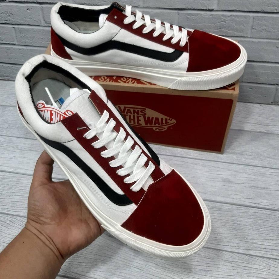 VANS (Lvs) Giày thể thao màu đen IN chữ Old SKOOL OFF WHITE MARRON BLACK PREMIUM QUALY MADE IN CHIN