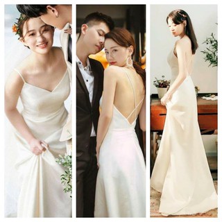 Đầm maxi trắng chéo lưng, dạ hội, cô dâu, dạ tiệc sang trọng kèm hình thật video