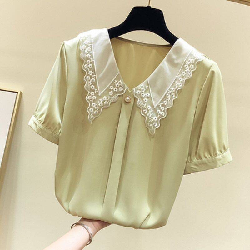 Áo Sơ Mi Chiffon Mỏng Dáng Rộng Tay Cộc Cổ Búp Bê Phong Cách Phương Tây Thời Trang Mùa Hè 2022 Dành Cho Nữ