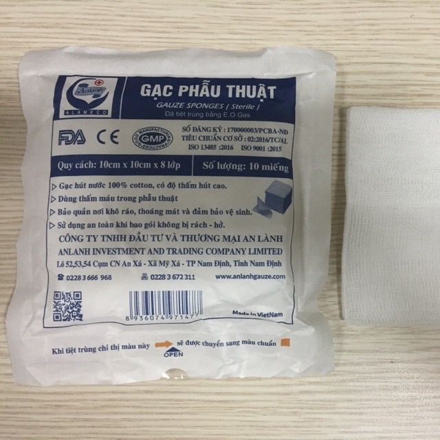 Bịch 10 gói gạc phẫu thuật An Lành - gạc đắp vết thương 10x10