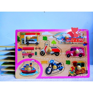 Xếp hình, bảng lắp ghép gỗ có núm cầm cho bé KT 22,5x15cm - Chủ Đề Phương Tiện Giao Thông