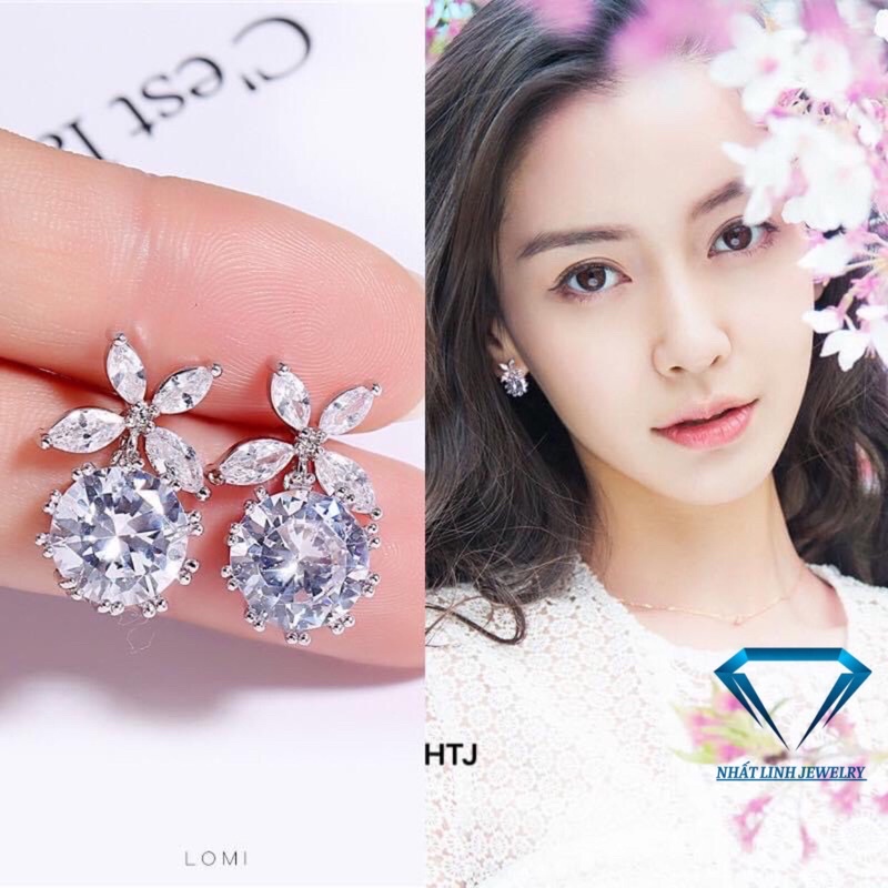 Bông tai nữ bạc thật đính đá trắng sáng đẹp - Kho sỉ bạc Nhất Linh