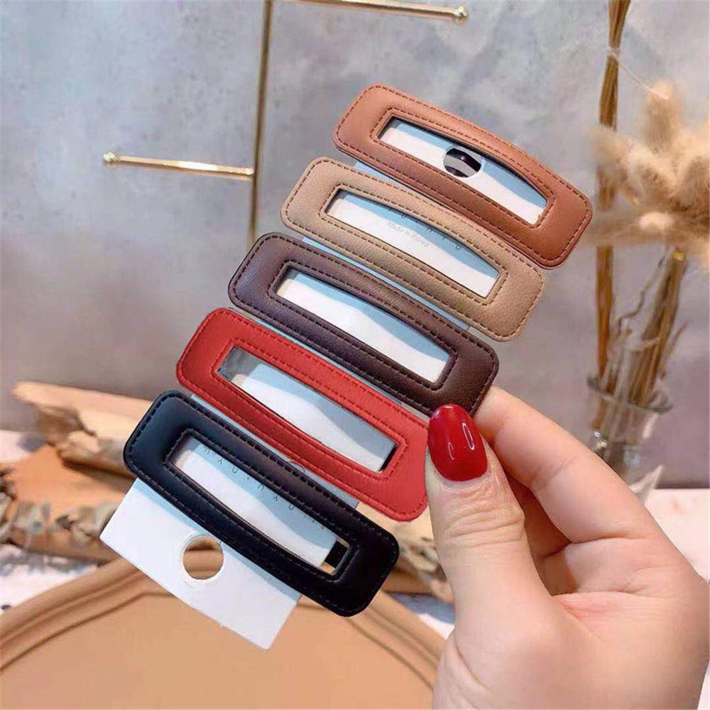 ROWANS Kẹp Tóc Da PU Họa Tiết Hình Học Thời Trang