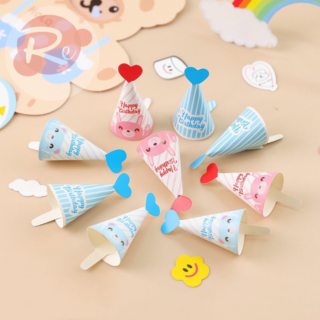 [SIÊU RẺ❤️] – set 9 mũ sinh nhật mini - Trang trí bánh sinh nhật bánh kem