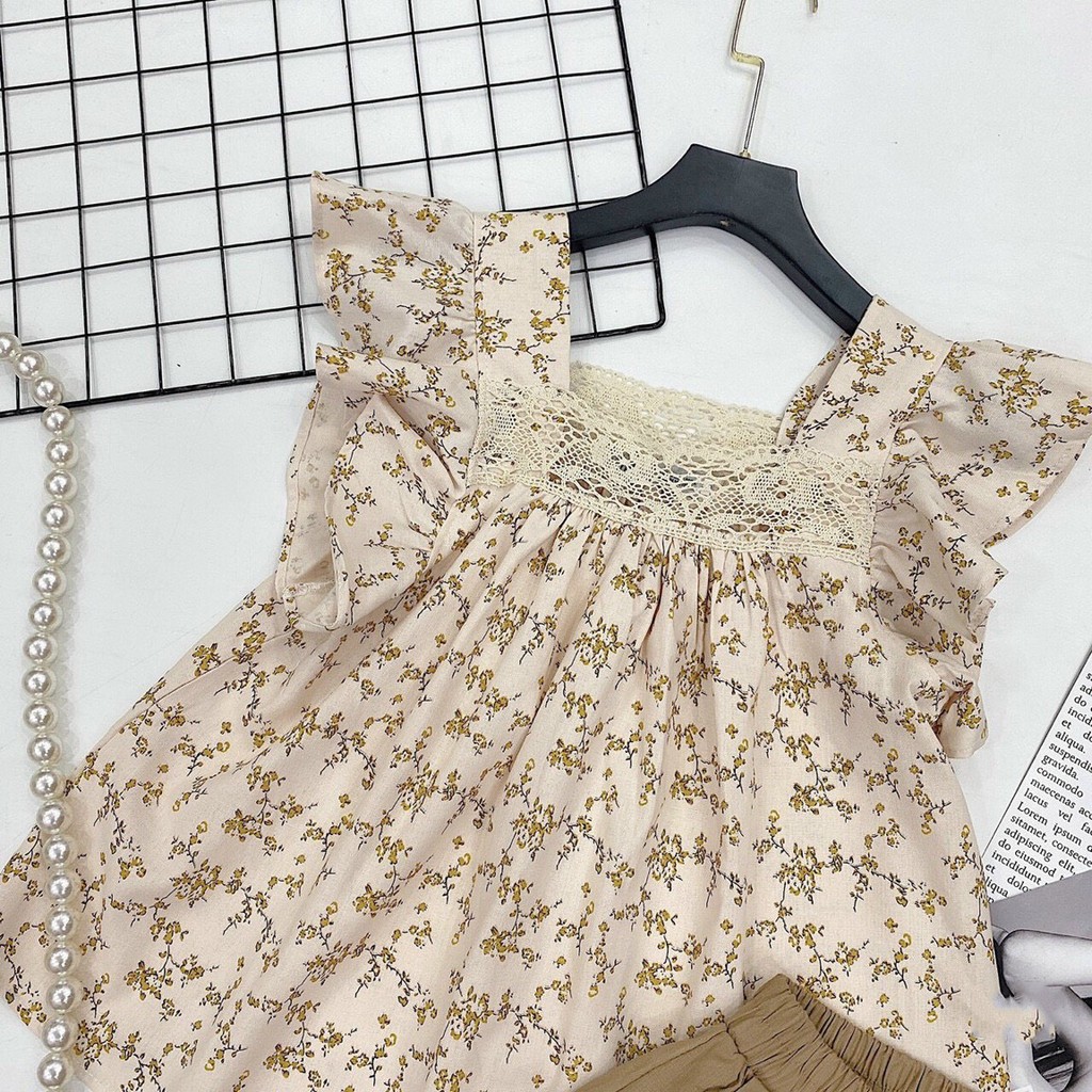 [Sét Quần Áo] Áo Kiểu Babydoll Nữ Bánh bèo Cổ Vuông tay ngắn vai bồng, Áo nữ sơ mi kiểu trễ vai Mix Quần Sooc - SN04