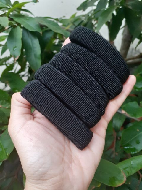 Túi 10 thun cột tóc trơn màu đen (cỡ 1.5×6cm)