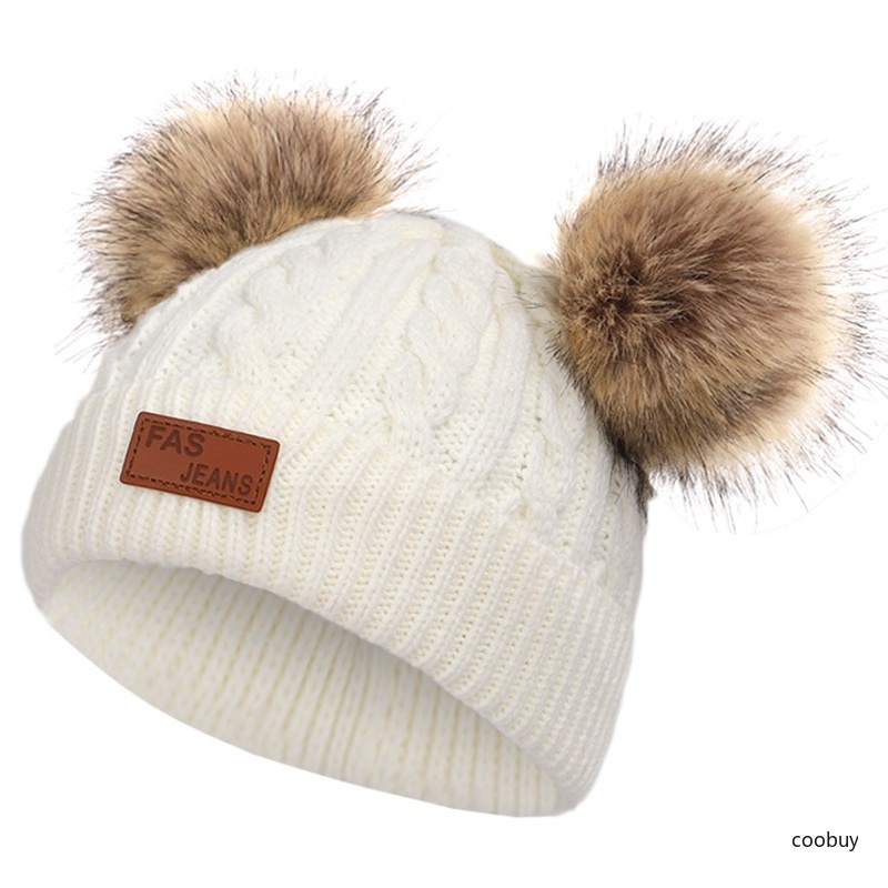 Mũ trùm đầu giữ ấm mùa đông đính bóng lông dễ thương cho bé