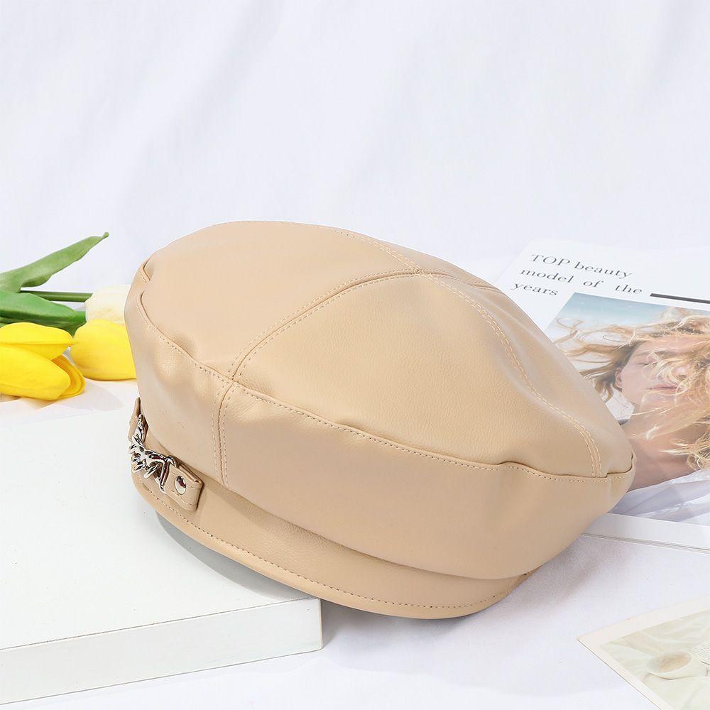 CACTU Mũ Beret Phối Dây Xích Kim Loại Thời Trang Thu Đông Cá Tính Cho Nam