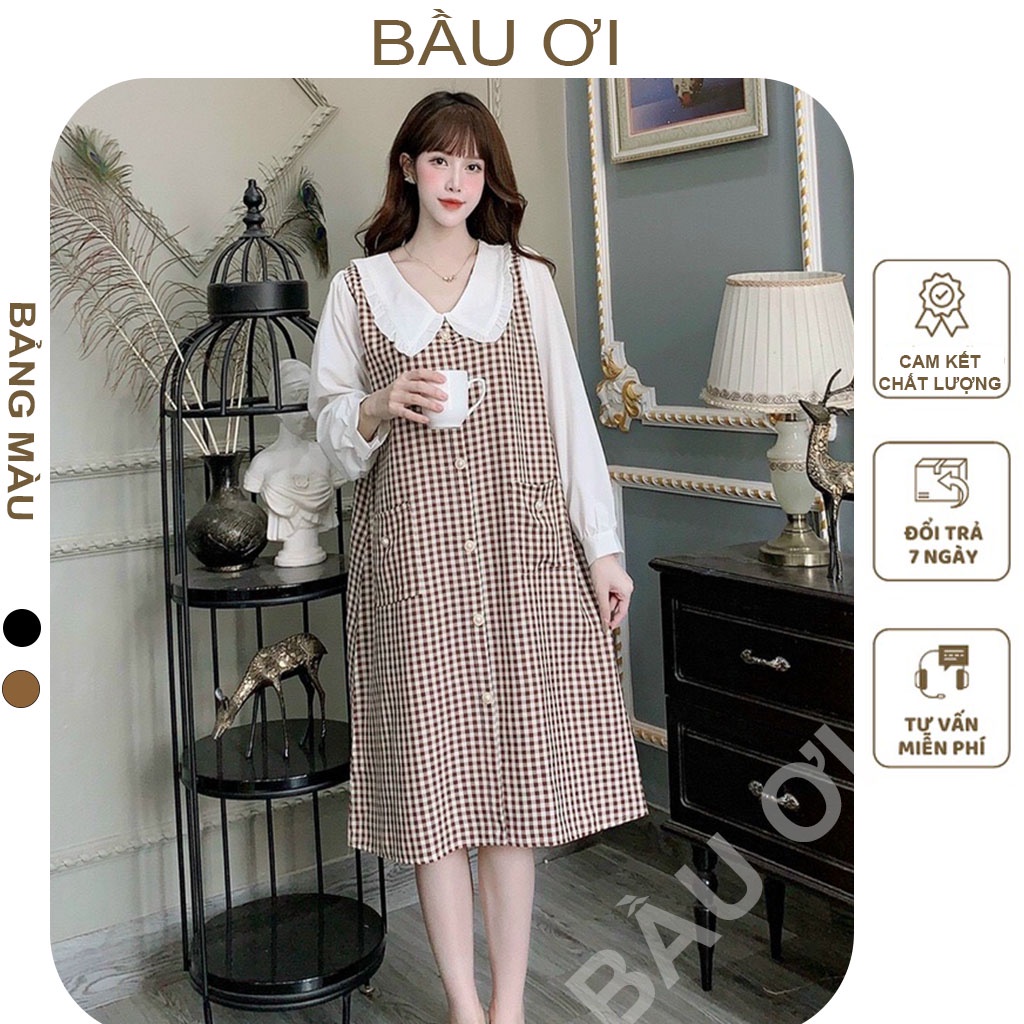 [BAUOII V124]  VÁY BẦU CÔNG SỞ THU ĐÔNG KẺ CARO CỔ SEN ĐUÔI CÁ - ĐẦM BẦU THỜI TRANG HÀNG QUỐC HÀNG THIẾT KẾ