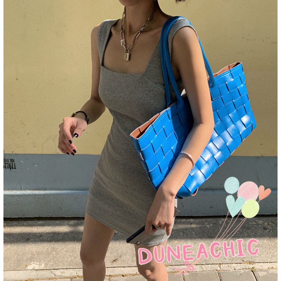 DUNEA Đầm Cổ Vuông Trễ Vai Ôm Dáng Thiết Kế Quyến Rũ Cho Nữ