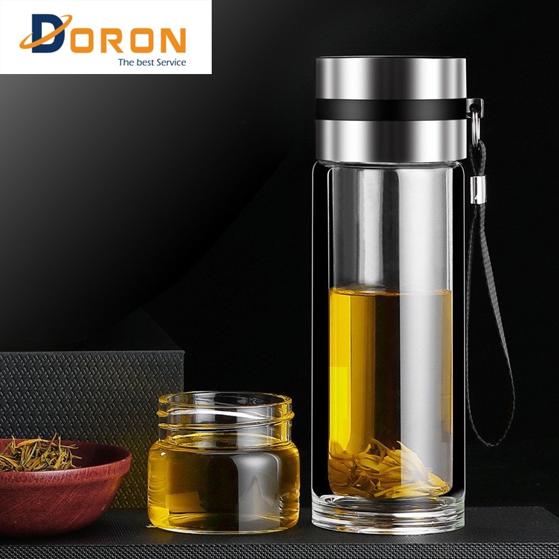 Bình Thủy Tinh 2 Lớp Pha Trà  - Cách Nhiệt Tốt - Có Lõi Lọc Inox 304 - Dung Tích 450ml