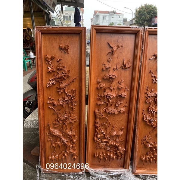 M6:tranh tứ quý 1m17x39 gỗ hương đá đục kênh bong