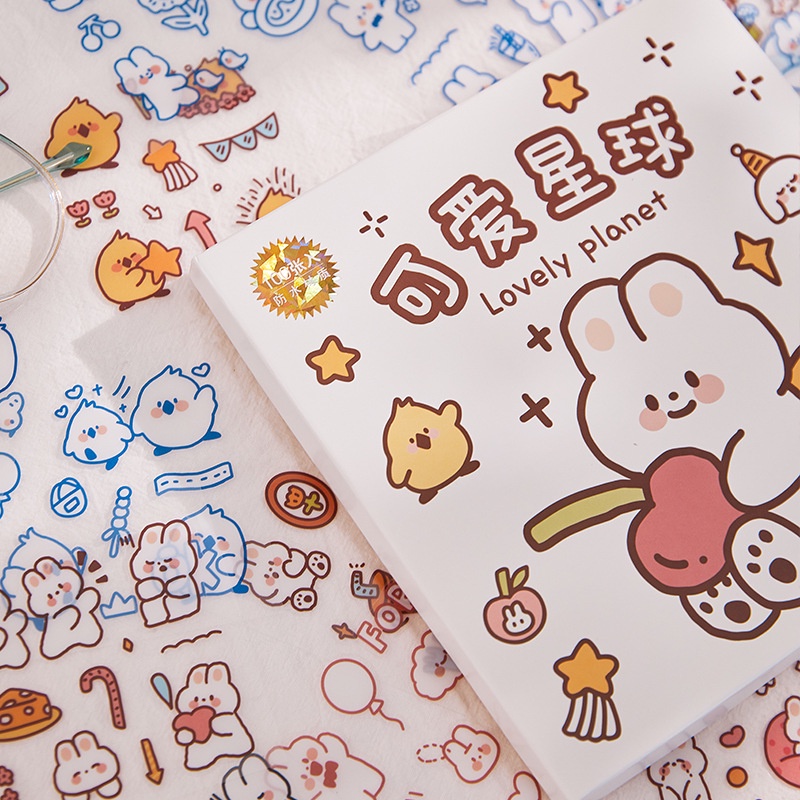 Hộp 100 tờ stickers nhựa trong PET PVC dễ thương không trùng mẫu