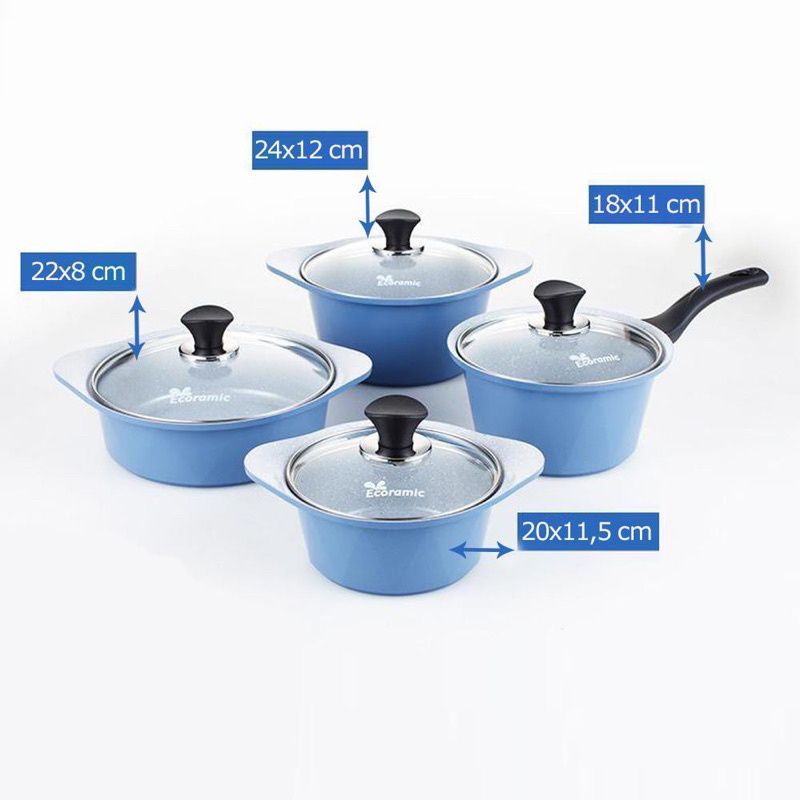 Bộ 4 Nồi Đá Đáy Từ V-Line Ecoramic Hàn Quốc Size 18-20-22-24 Cm | Đúc Nguyên Khối | Cam Kết Chính Hãng