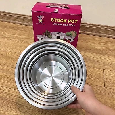 Bộ Nồi Inox, Thố Inox, Bát inox, Chậu Inox 5 Món STOCK POT Không Quai Đủ Kích Cỡ Siêu Tiện Lợi Đa Năng