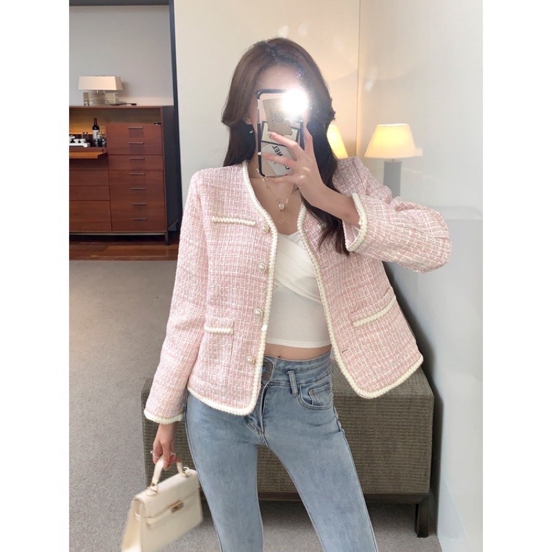 Áo Dạ Tweed Phối Viền Ba Màu Siêu Xinh Phong Cách Tiểu Thư_ Hàng Order QCCC