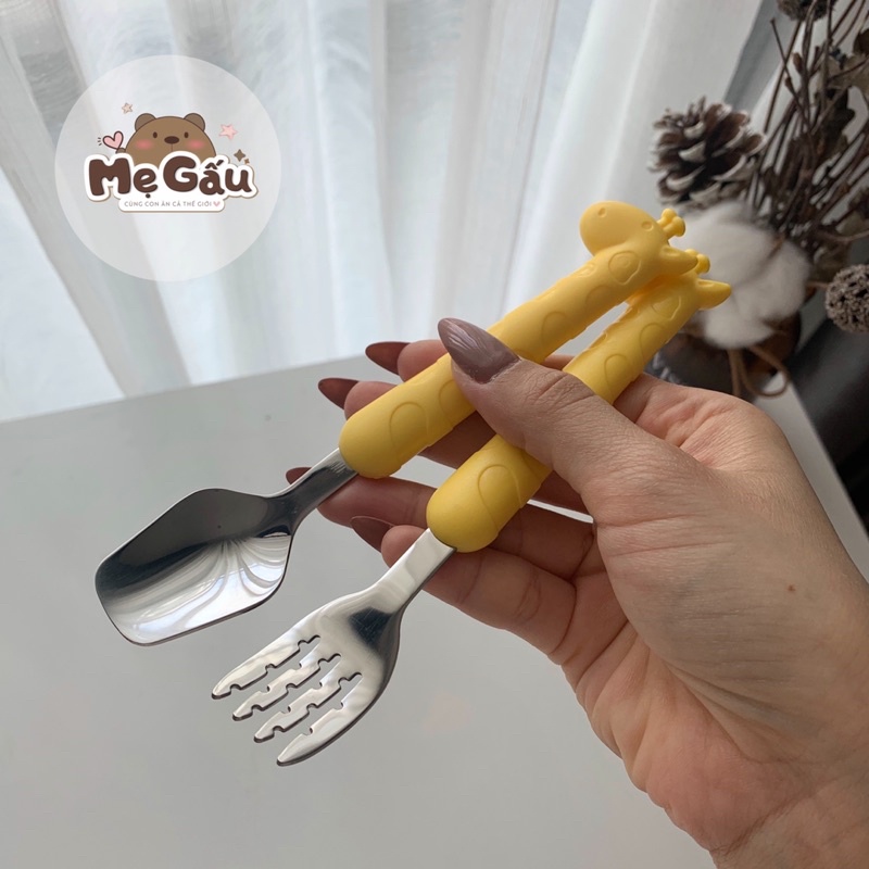 Set Thìa Nĩa Ăn Dặm Hình Hươu Cao Cổ