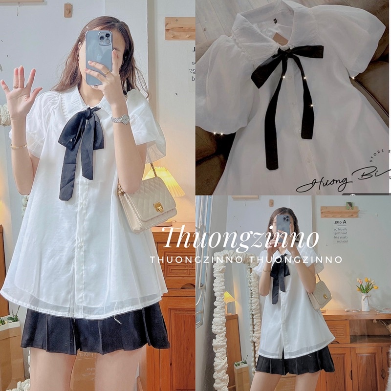 [Mã FAMARAL1 giảm 10K đơn 50K] [Ảnh thật/Video]Áo babydoll Linda cổ nơ chất voan tơ hai lớp mềm đẹp