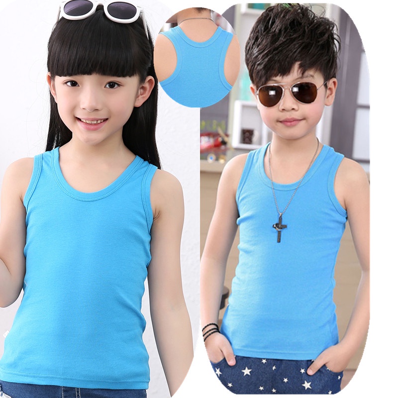 Áo Thun Ba Lỗ Màu Trơn Bằng Vải Cotton 100-160cm Thời Trang Mùa Hè Dành Cho Bé Trai Bé Gái