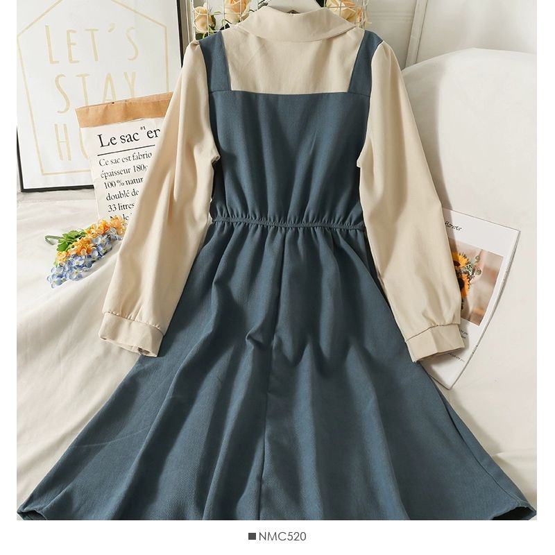 Đầm Váy Vintage Váy Dài Xòe Bo Chun Eo Thắt Nơ Cổ Tay Dài Hàng QC