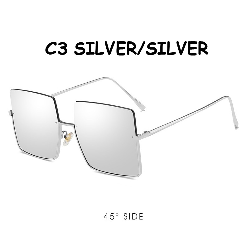 Kính Mát Vuông Nửa Gọng Bằng Kim Loại Phong Cách Retro Thời Trang INS