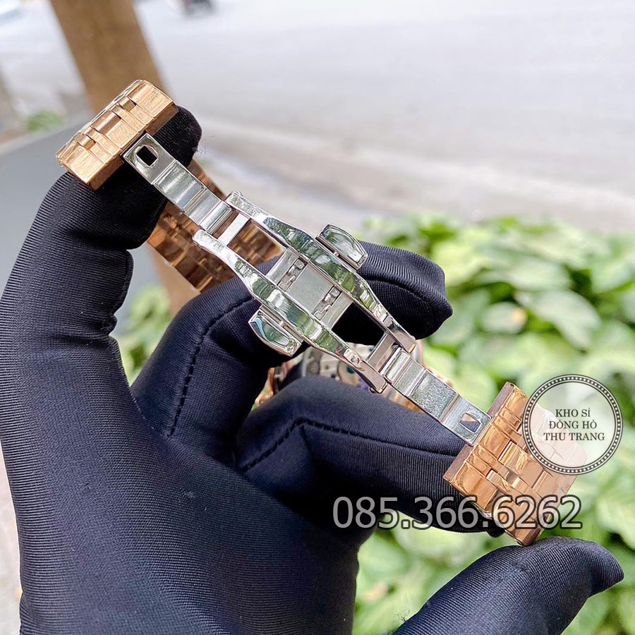 Đồng hồ nam Rolex cơ Automatic mẫu 3 kim mặt cắt vát kim cương xanh viền vàng size 40-41mm