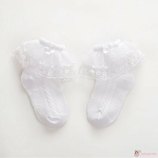 Vớ cotton công chúa dài trên mắt cá phối ren bèo thời trang xuân hè cho bé gái