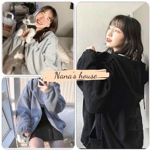 Áo Hoodie Nỉ Oversize Dài Tay Bo Unisex  Nana's House - FREESHIP  Jacket khóa zip mùa đông dáng rộng trẻ trung, basic