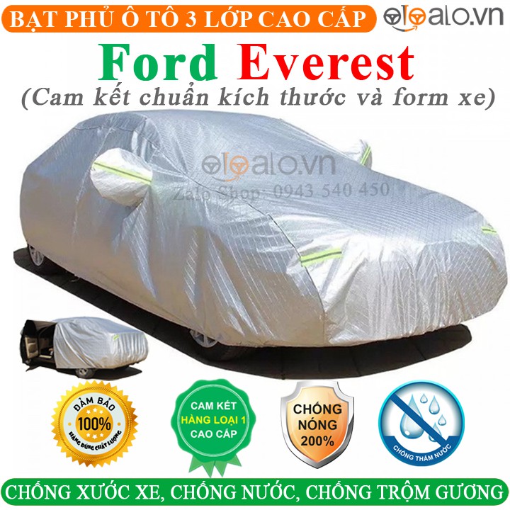 Bạt Phủ Ô Tô Ford Everest Cao Cấp 3 Lớp Chống Nắng Nóng Chống Nước Chống xước | OTOALO