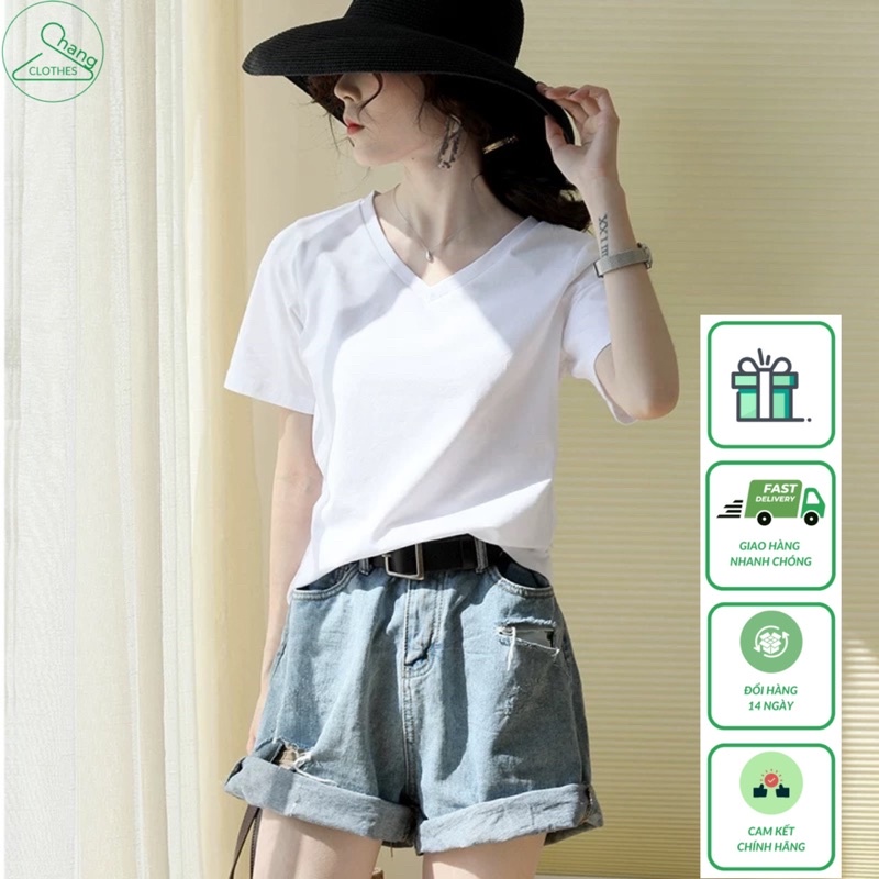 Áo phông nữ cổ tim nhiều màu hàng VNXK chất thun cotton cực mát đủ size 40-65kg