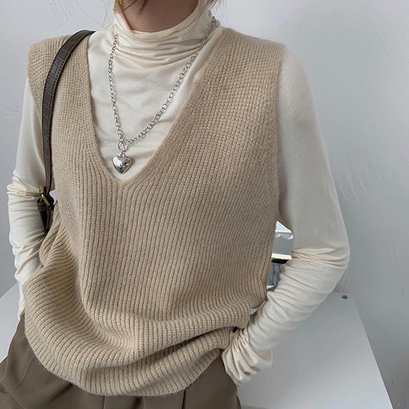Áo len không tay cổ chữ v dáng rộng plus size thời trang mùa thu dành cho nữ | BigBuy360 - bigbuy360.vn