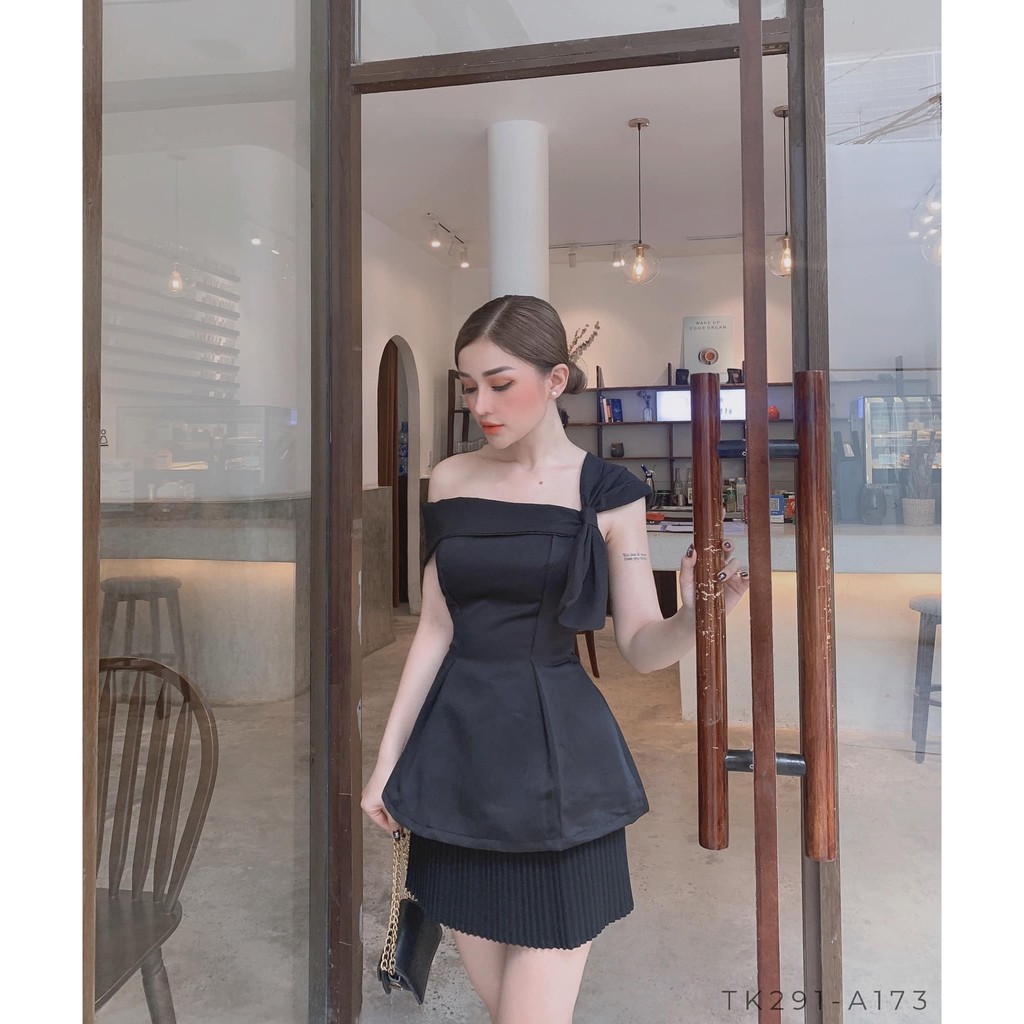 Áo Lệch Vai Peplum Diony Top TK291 Đen Trắng Size S M L Dùng Dự Tiệc Đi Biển