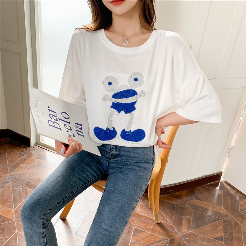 Áo Thun Tay Ngắn Cổ Tròn In Họa Tiết PLUS SIZE Cho Nữ
