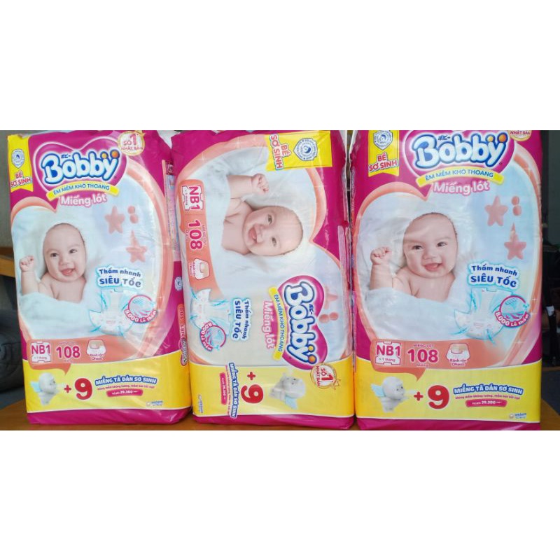 Miếng lót sơ sinh Bobby Newborn 1- 108 miếng + 9 miếng tã dán sơ sinh