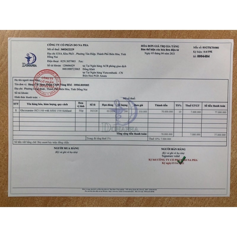 Viên uống Glucosamine HCL 1500mg With MSM 1500mg Kirkland
