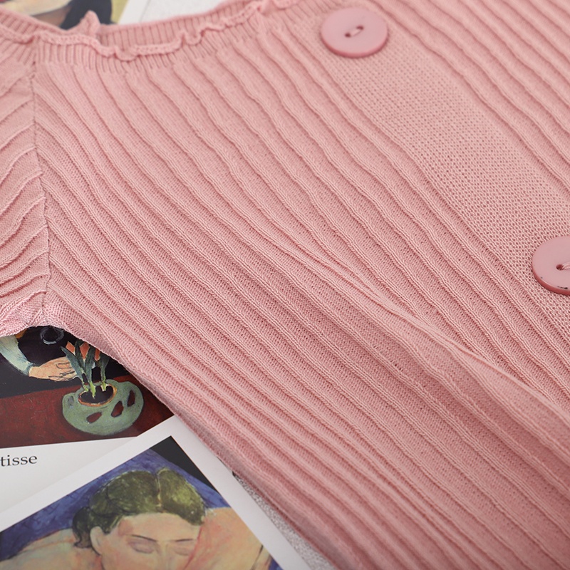 Áo Kiểu Dệt Kim Mỏng Tay Ngắn Hở Vai Nhiều Màu Phong Cách Pháp Thanh Lịch Cho Nữ