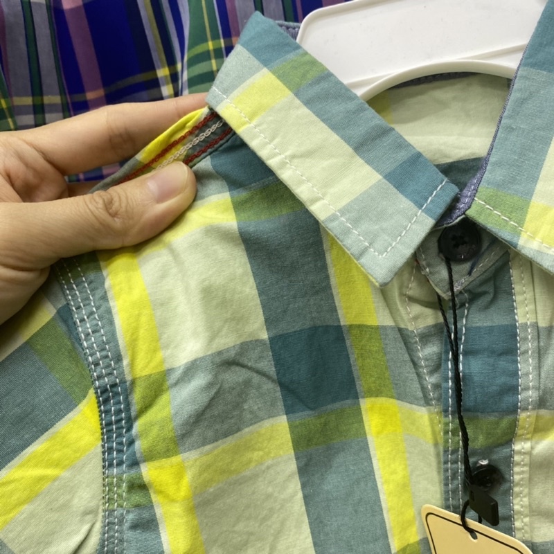 Áo sơ mi bé trai cao cấp 10-30kg tay ngắn kẻ ca rô túi ngực bebefamilyshop - ATT