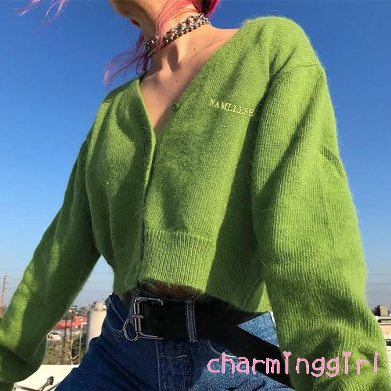 Áo Khoác Cardigan Dệt Kim Tay Dài Thêu Chữ Thời Trang Cho Nữ