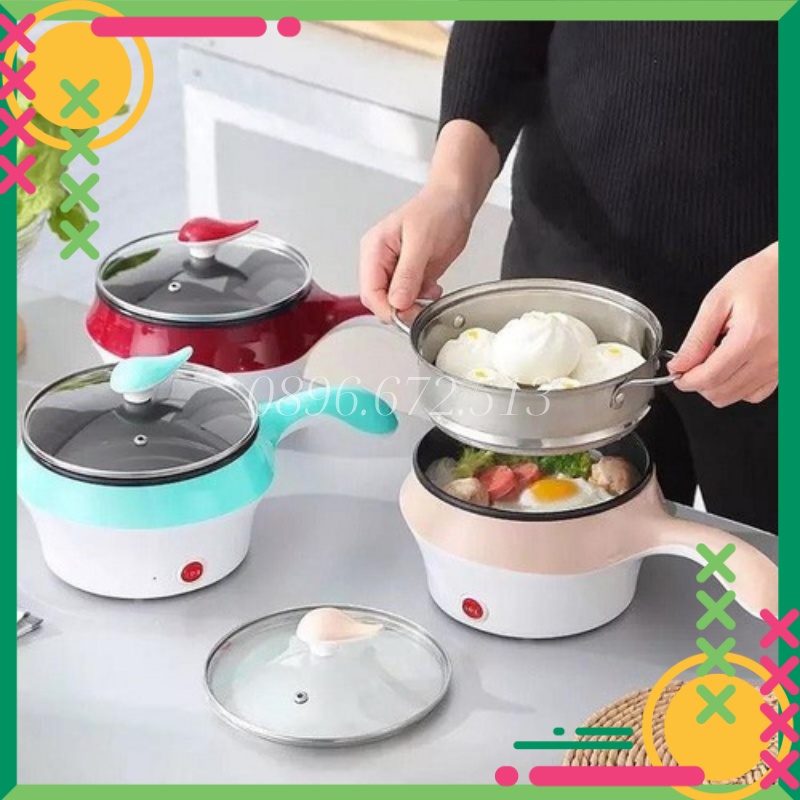 Nồi Lẩu Điện 2 Tầng Mini Chống Dính Có Chế Độ Tự Ngắt An Toàn Tiện Lợi, Ca Nấu Mì Mini Đa Năng Kiểu Mới