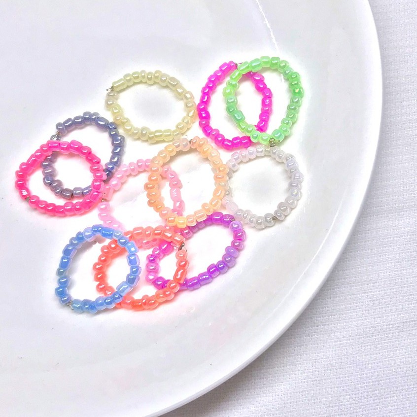 Nhẫn Hạt Cườm Trơn Màu Pastel-Handmade