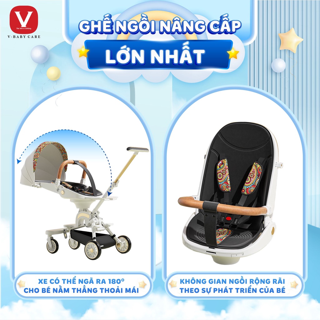 Xe đẩy 2 chiều gấp gọn cao cấp V-BABY IX9 – Xe đẩy V7 gấp gọn đảo chiều 360 độ – Bảo hành 1 năm