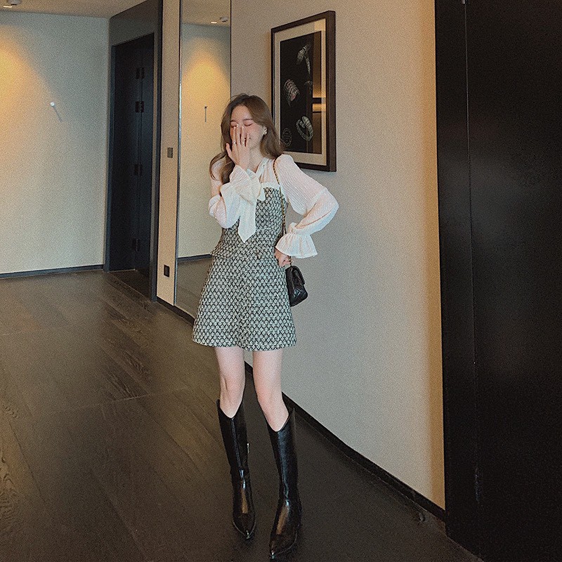 Đầm nữ đẹp, chất xốp họa tiết caro phối tay voan xinh xắn, kiểu dáng trẻ trung, chất vải đẹp, đường may kỹ