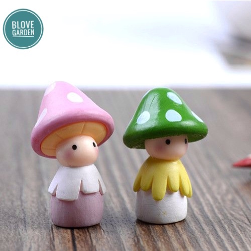 Tiểu cảnh cô bé nấm làm phụ kiện trang trí terrarium, sen đá, xương rồng, charm slime, cây cảnh mini cây để bàn