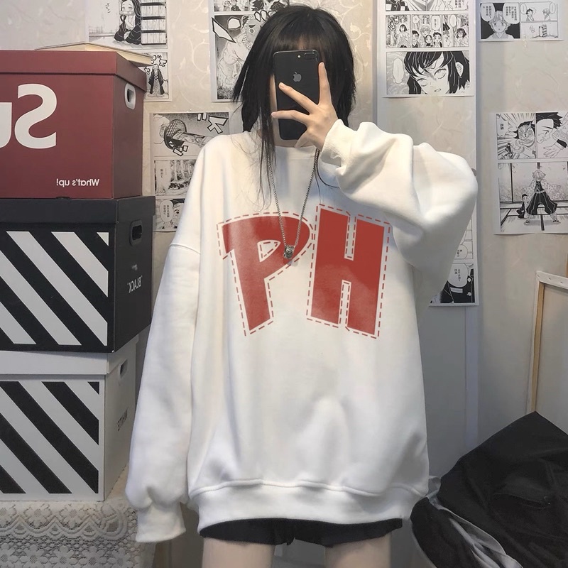Áo Sweater Nỉ Bông Tay Suông Chữ PH Unisex