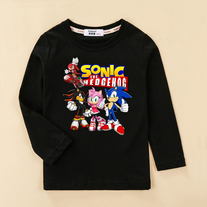 Áo thun tay dài in hình nhím Sonic phong cách thời trang cho bé trai