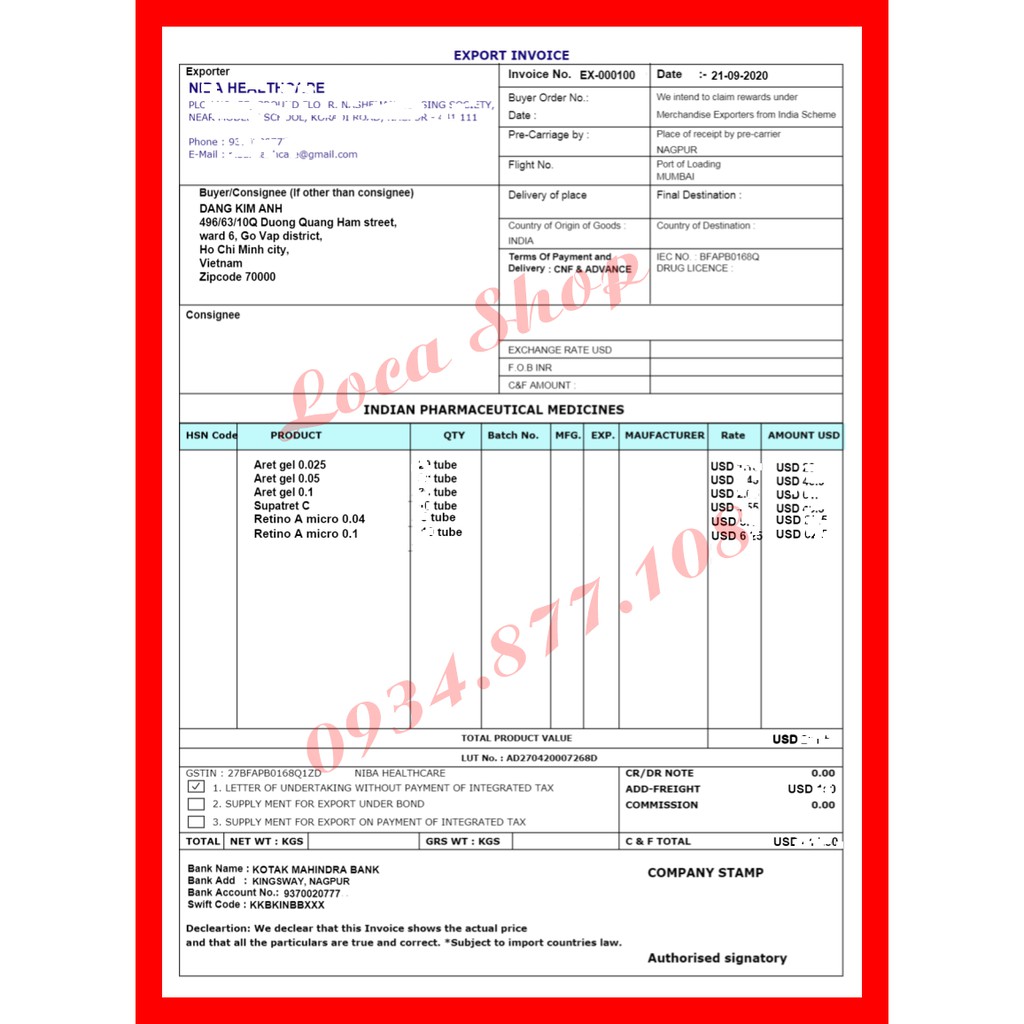 (Có Bill - date mới) A Ret USP 0.1%, 20G - Gel giảm mụn, trẻ hóa da Ấn độ - Tretinoin Gel 0.1%