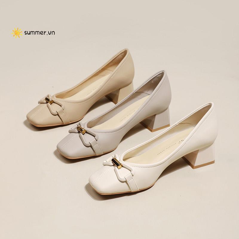 Giày Cao Gót Da Mềm Đính Nơ Thời Trang Mùa Thu 2022 Cho Nữ