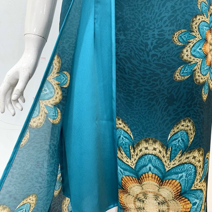 Đầm Trung Niên Bigsize, Kiểu Váy Suông Chữ A In Hoa Cổ Tàu Xéo | Thời trang Trung Niên Nữ Cao Cấp - D511