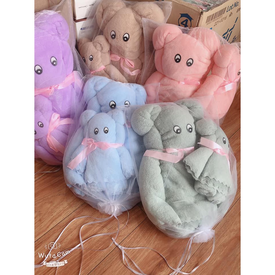 SET KHĂN TẮM LÔNG CỪU KÈM KHĂN MẶT BÔNG HÌNH GẤU SIÊU CUTE